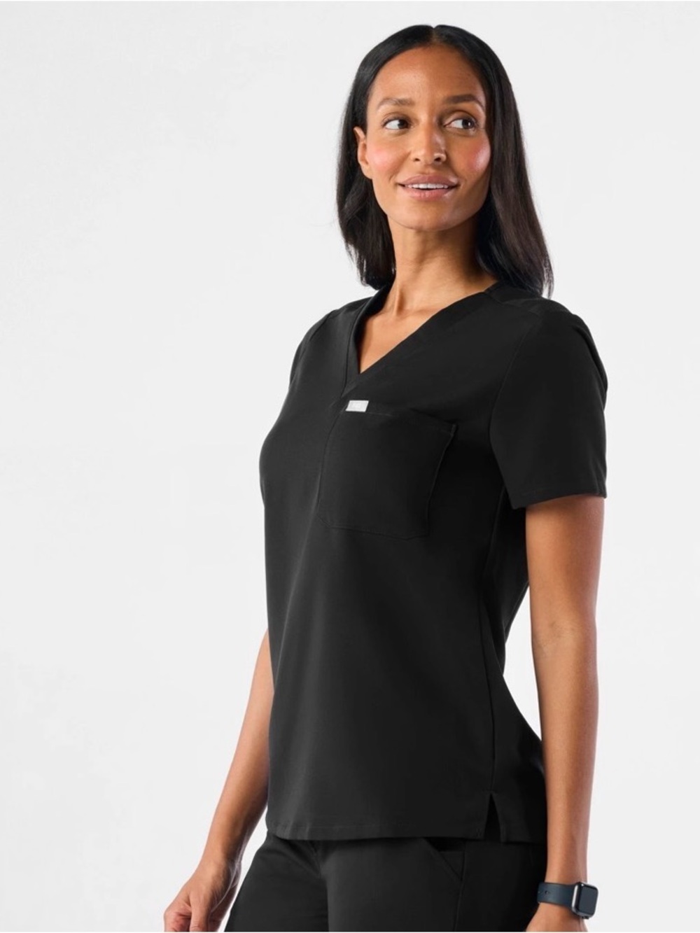 Figs Women's Black V-Neck Catarina One-Pocket Scrub Top